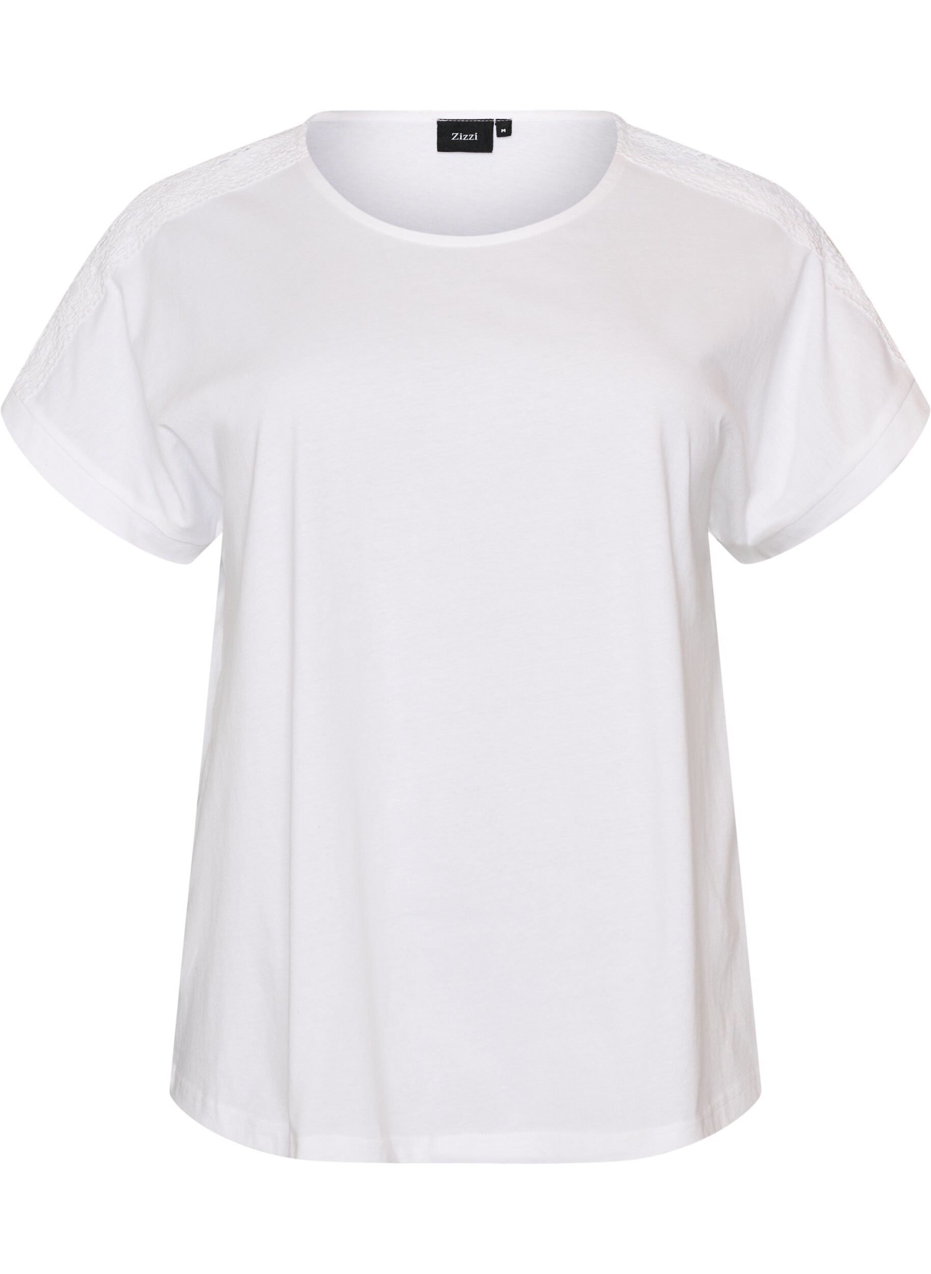 ZizziKatoenen T-shirt met haakdetail, Wit, Packshot image number 0