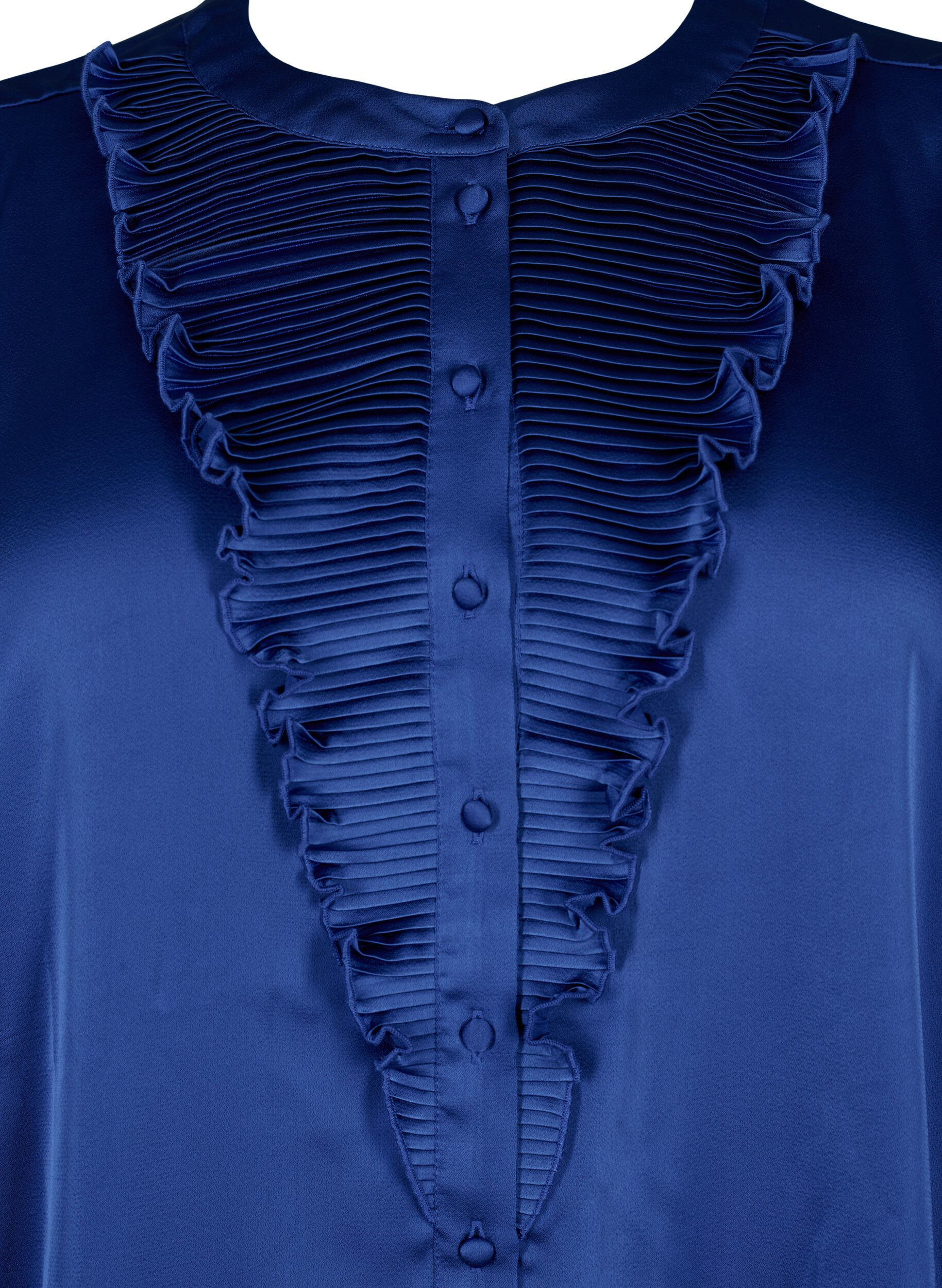 Zizzi Satijnen overhemd blouse met ruches, Deep Ultramarine, Packshot image number 2