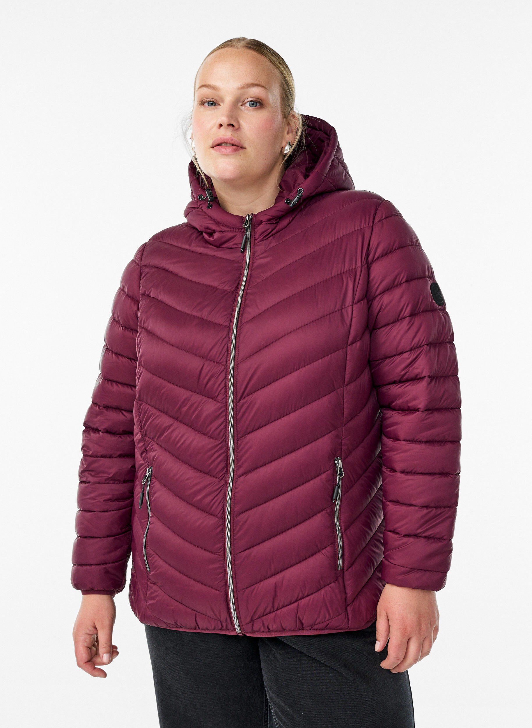 Lichtgewicht jas met capuchon, Donker Bordeaux, Model