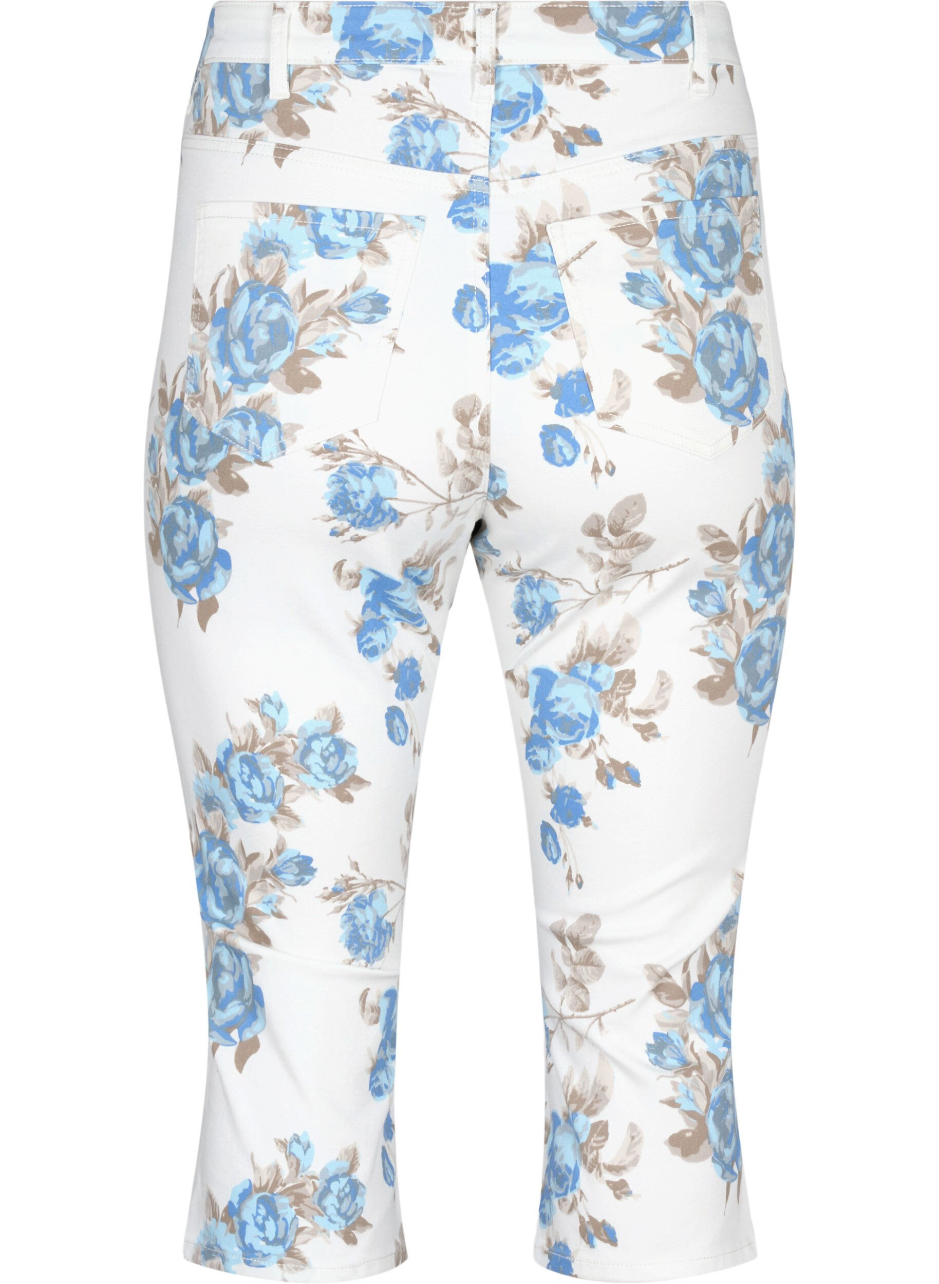 Zizzi Amy capri jeans met hoge taille en bloemenprint, White B.AOP, Packshot image number 1