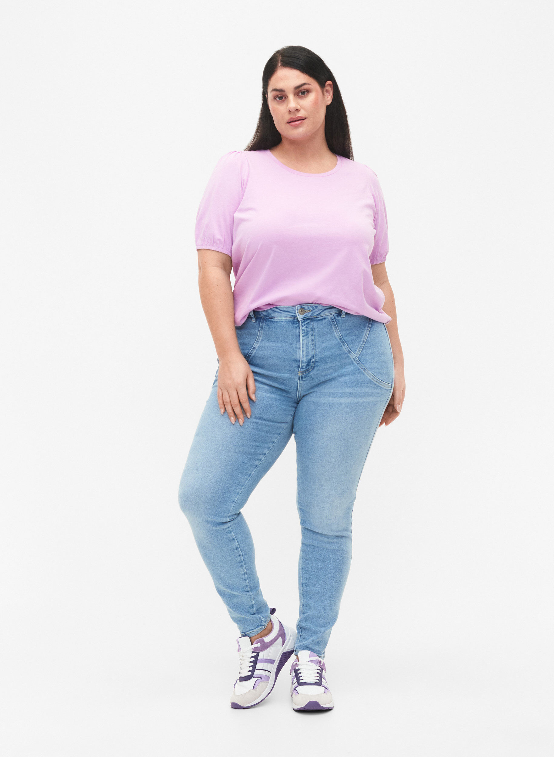Zizzi Amy jeans met hoge taille en super slanke pasvorm, Light blue, Model image number 0