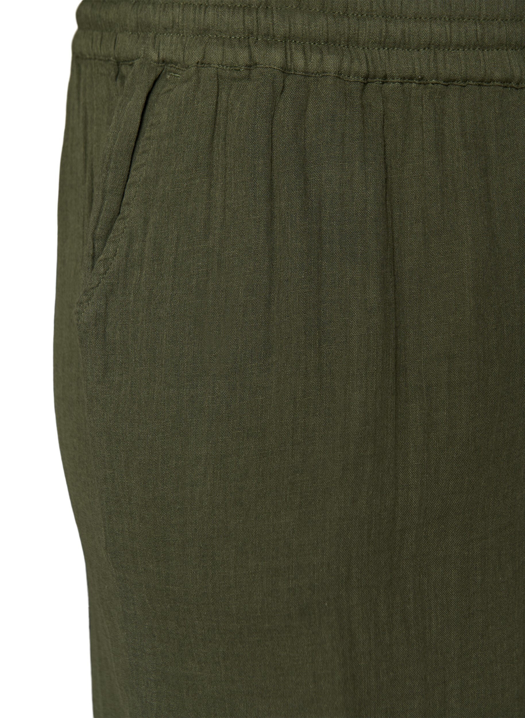 ZizziLos katoenen mousseline shorts met een hoge taille, Groen, Packshot image number 3