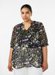 Blouse met bloemenprint en V-hals, Zwart, Model image number 0