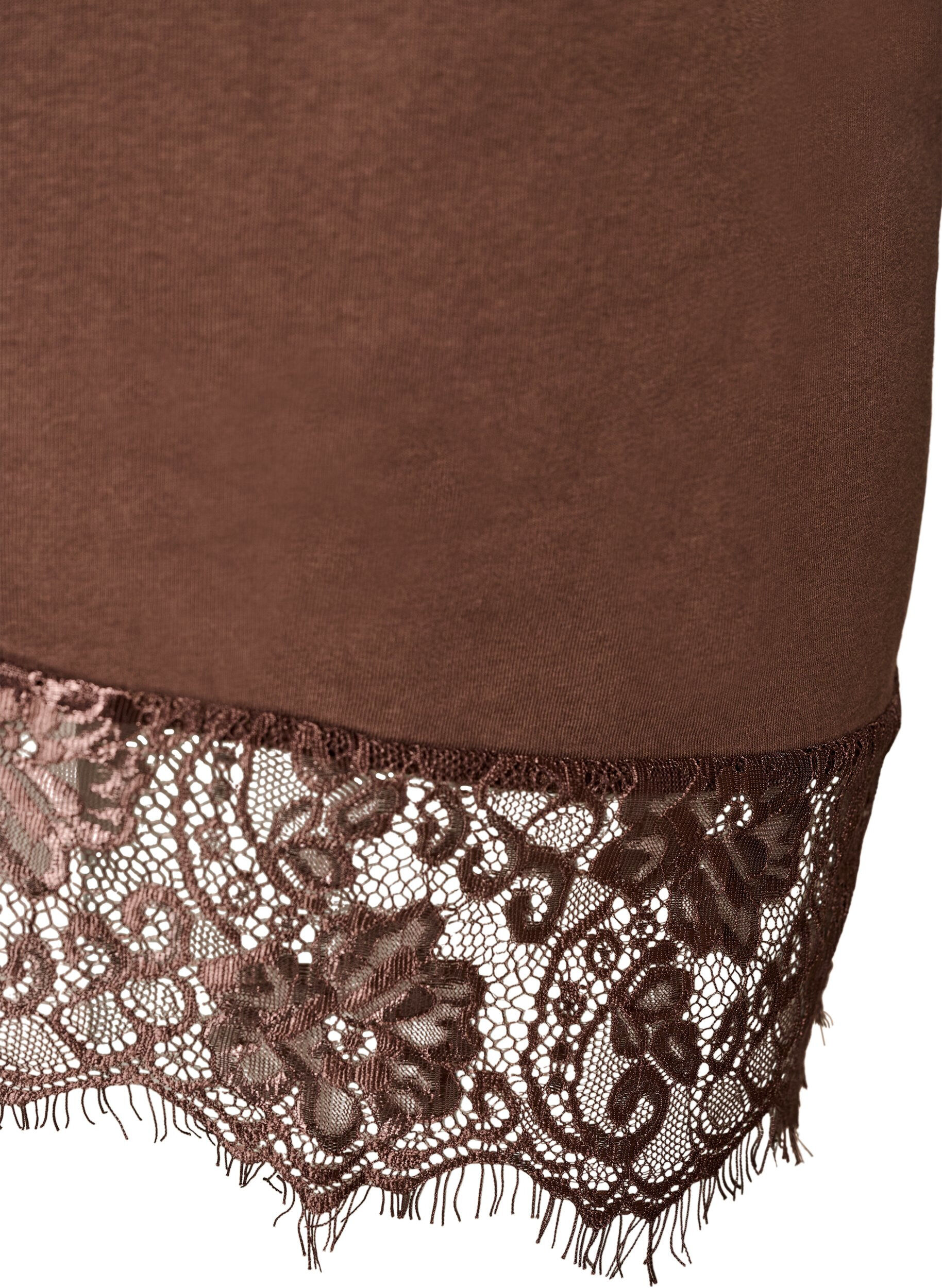 ZizziT-shirt met asymmetrische kanten zoom, Bruin, Packshot image number 3