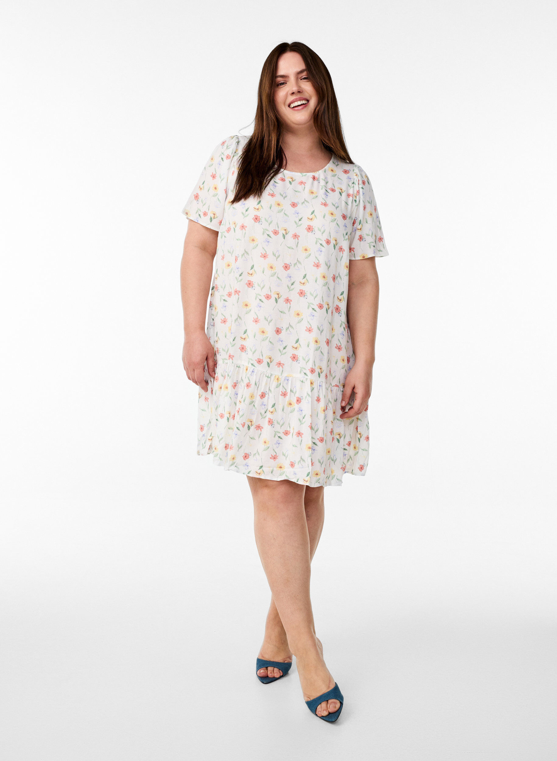 ZizziJurk van viscose met coupenaad, Wit, Model image number 1
