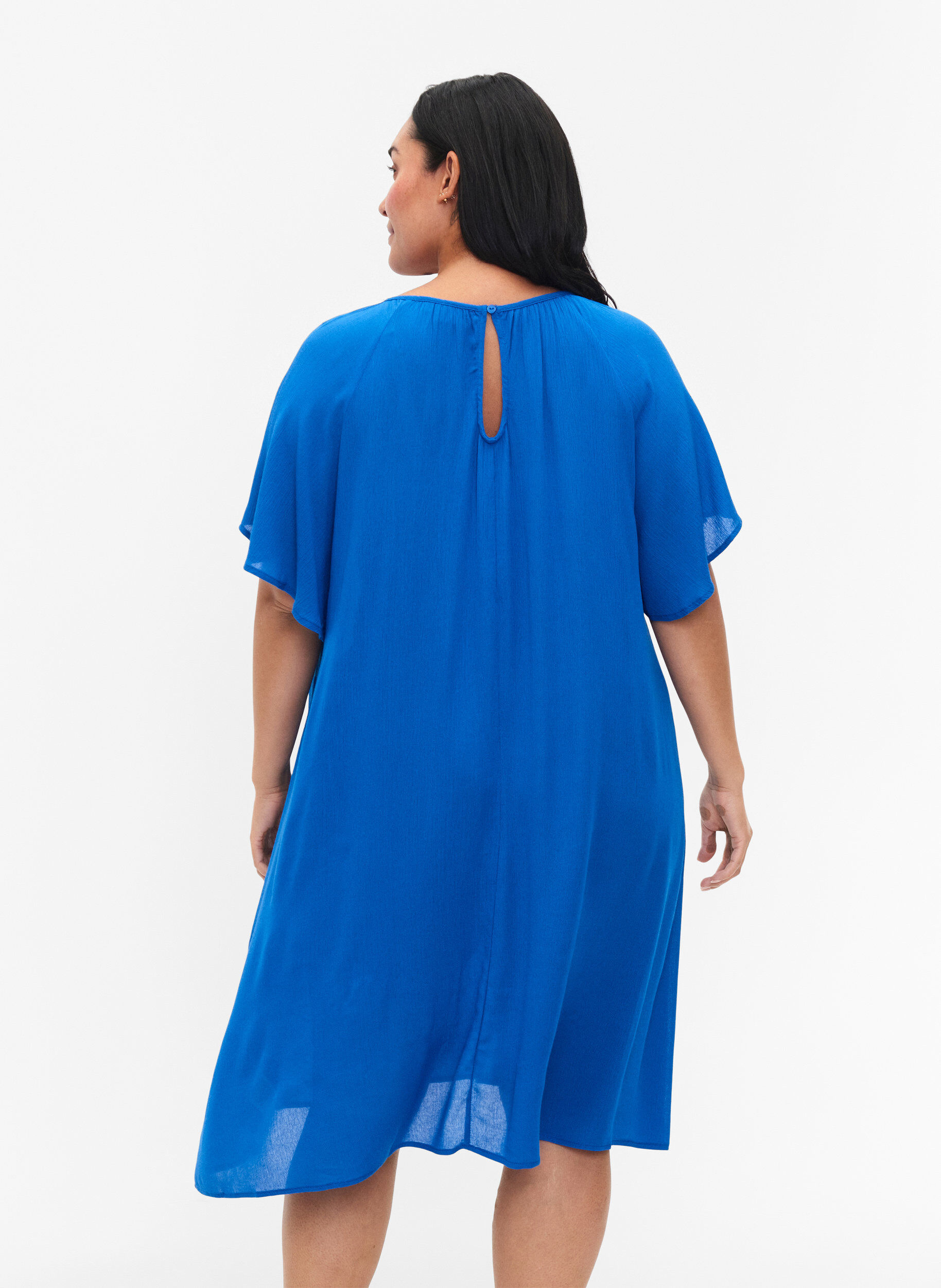 Zizzi Jurk van viscose met korte mouwen, Victoria blue, Model image number 1