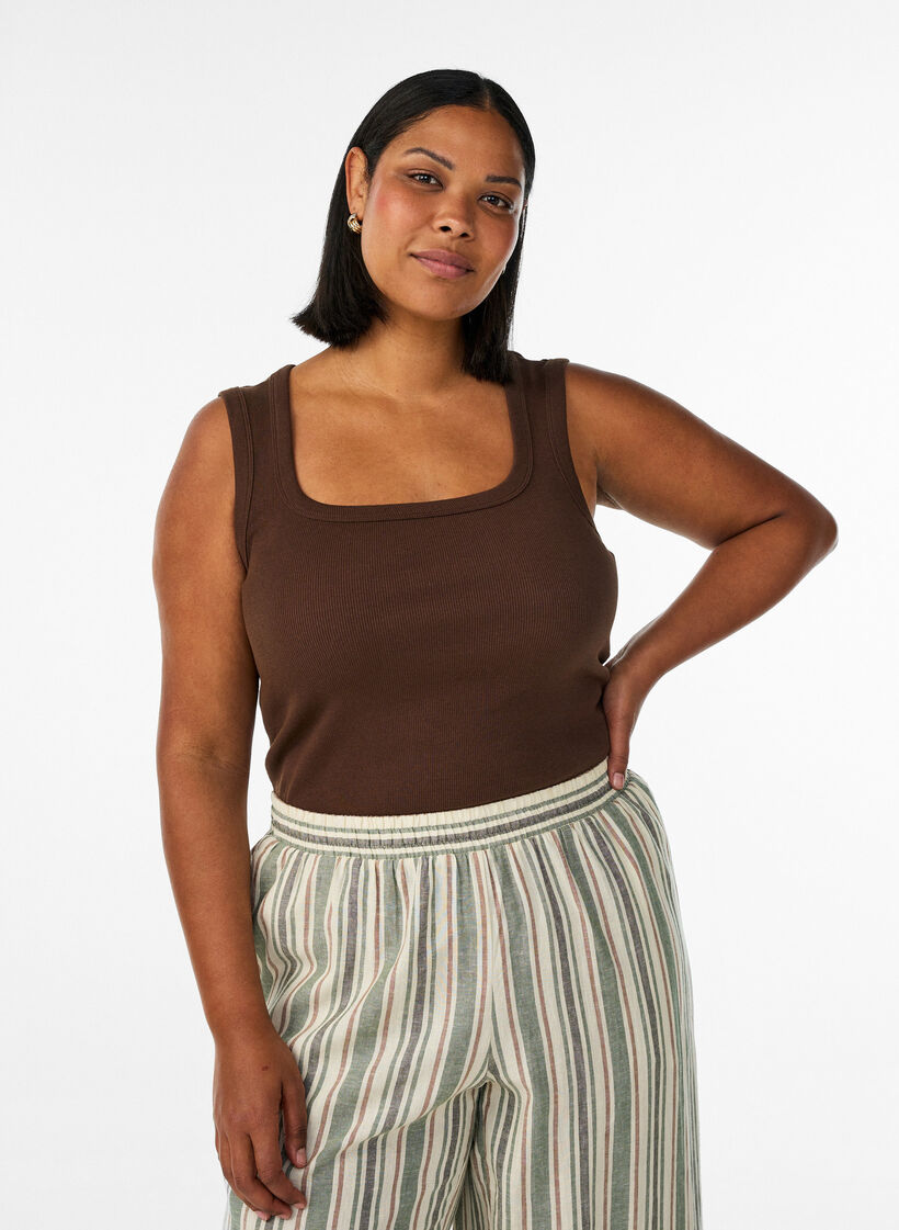 Rib top met vierkante halslijn, Bruin, Model image number 0