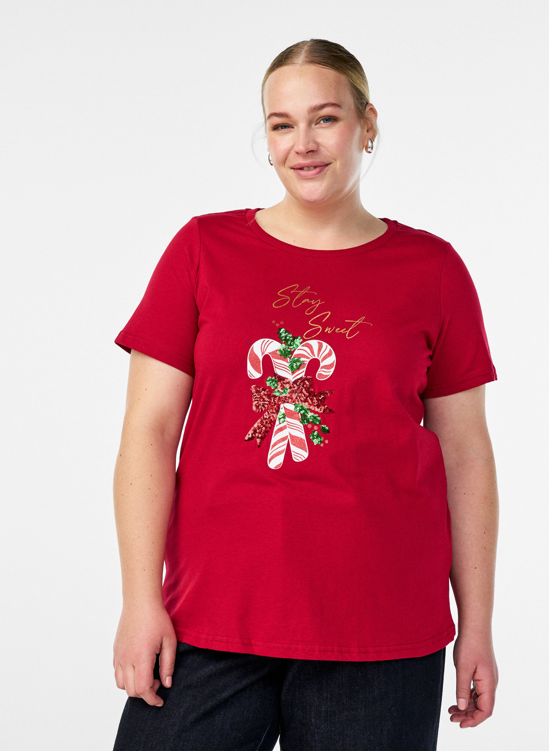 Kerst T-shirt van biologisch katoen, Rood, Model