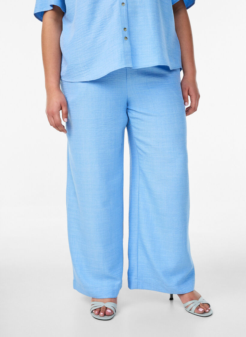 Losse broek met elastische tailleband en zakken, Blauw, Model image number 2