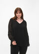 Blouse met V-hals en ruches aan de mouwen, Black, Model image number 0