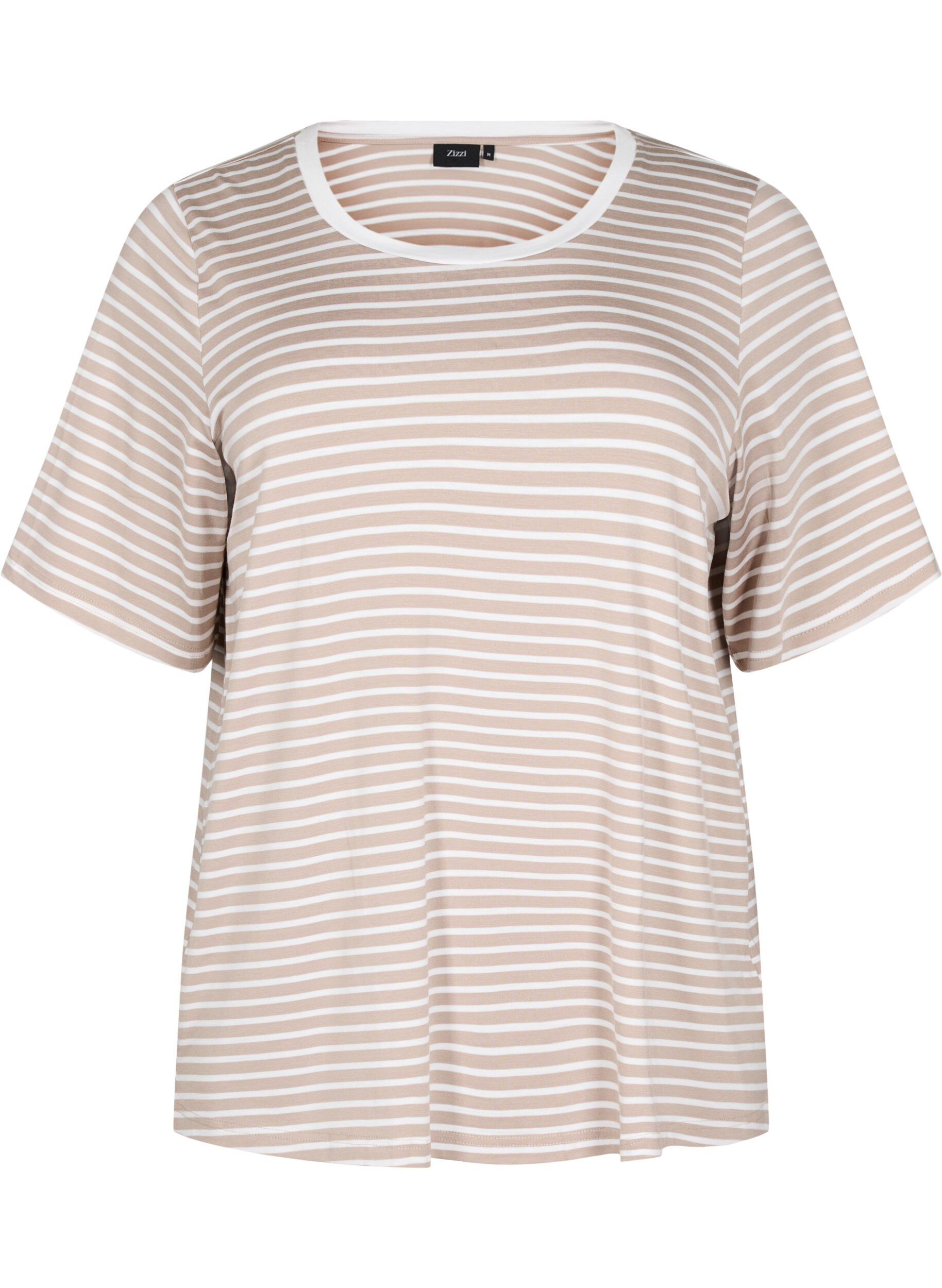 Zizzi T-shirt met TENCEL&trade; Lyocell en strepen, Beige, Packshot image number 0