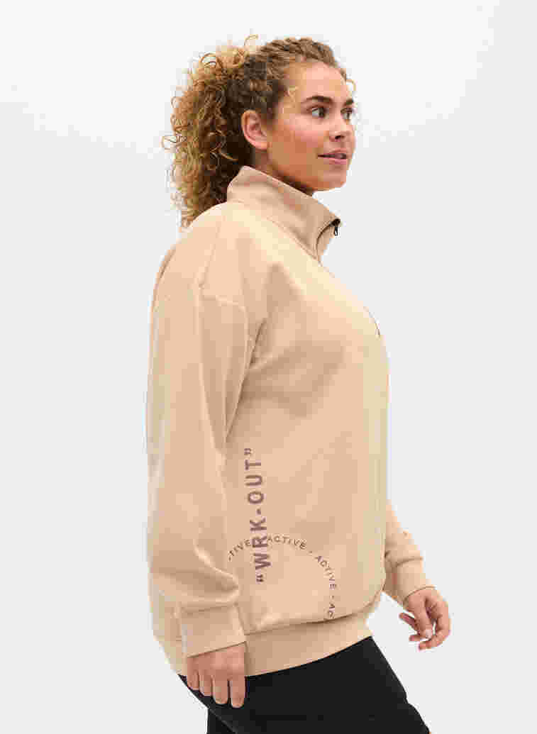 Sweatshirt met hoge hals en rits, Oatmeal, Model image number 2