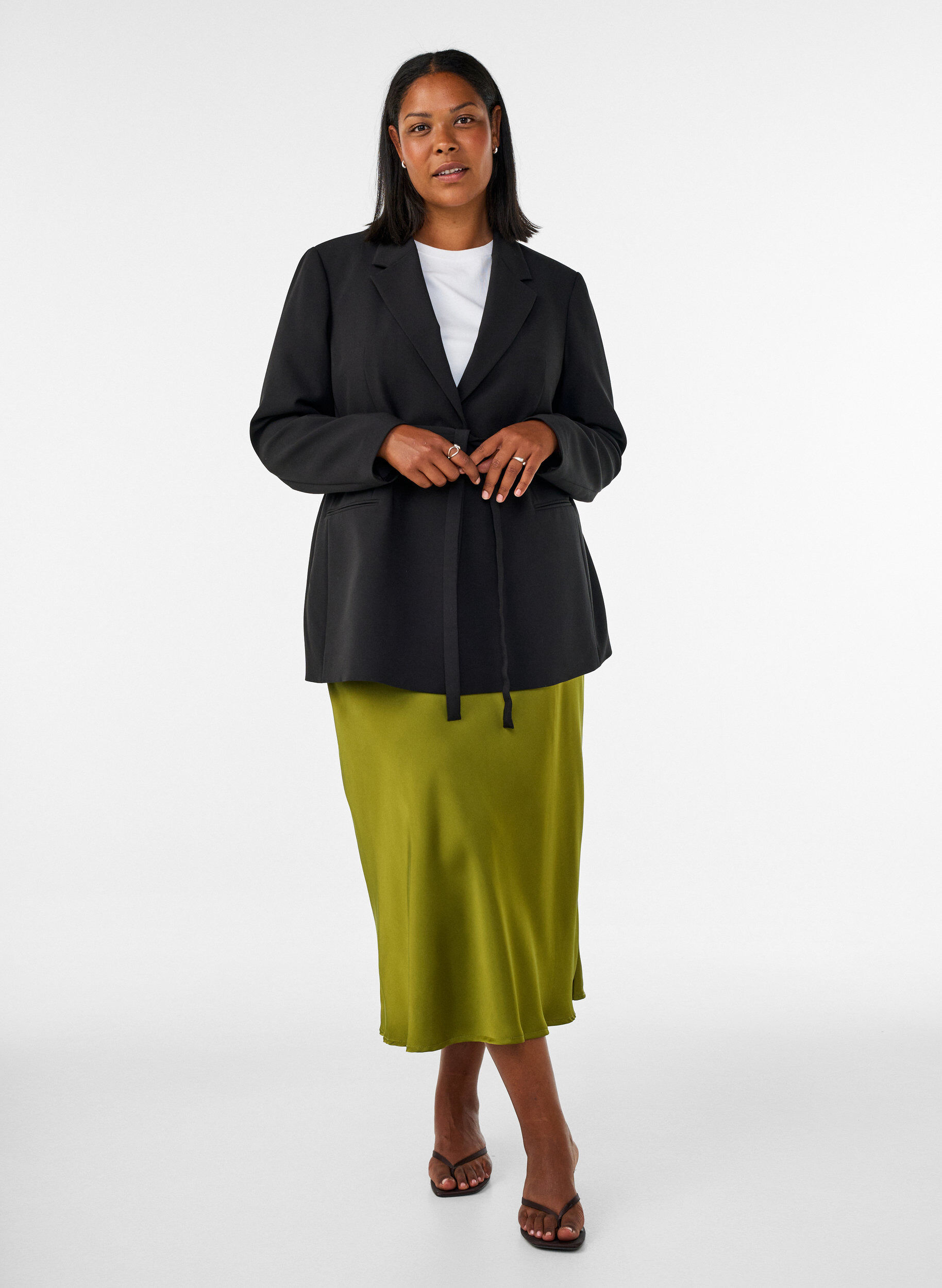 Satijnen midi rok, Groen, Model