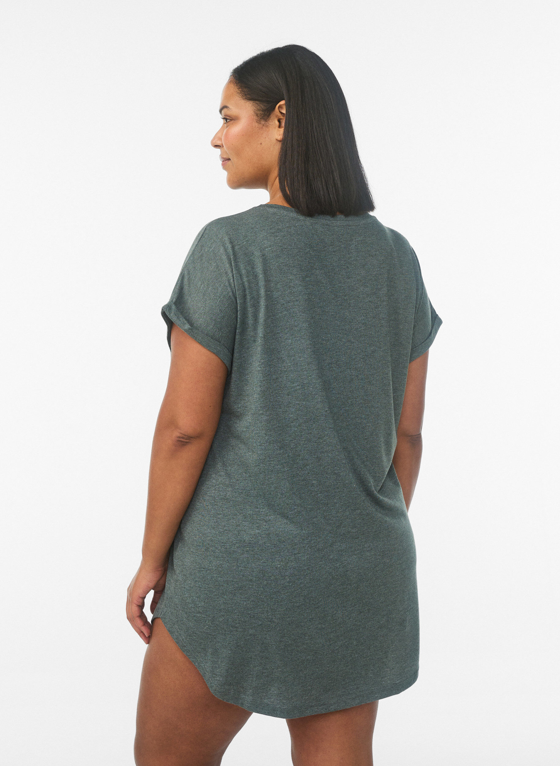 Zizzi Nachtjapon met korte mouwen en tekstopdruk, Groen, Model image number 2