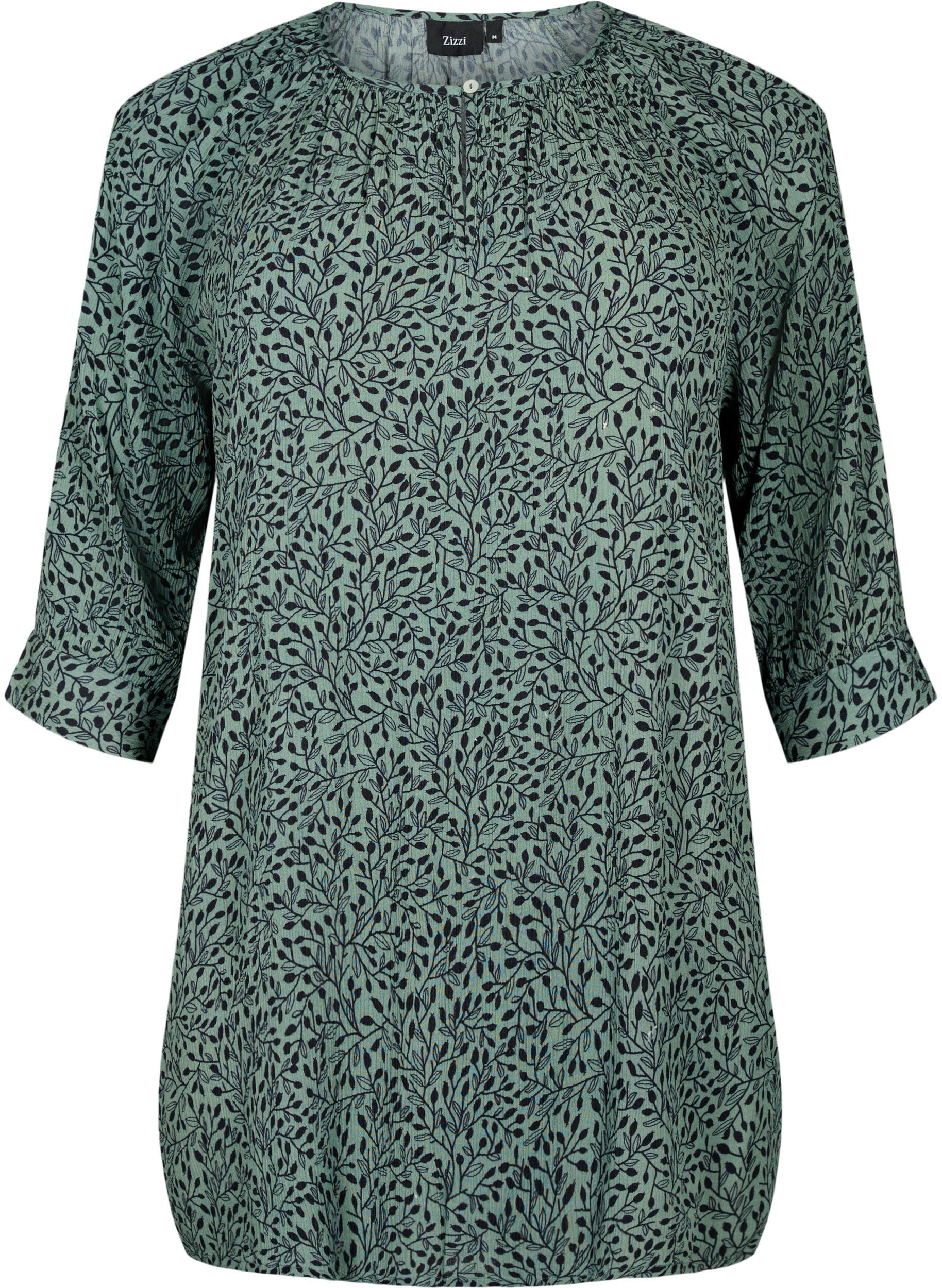 Zizzi Tuniek van viscose met print en 3/4 mouwen, Green AOP, Packshot image number 0