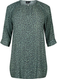 Tuniek van viscose met print en 3/4 mouwen, Green AOP
