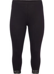 Basic 3/4 legging met kanten randje, Zwart