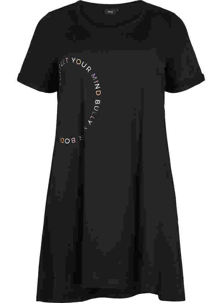 Katoenen nachthemd met korte mouwen en print, Black W. Don't, Packshot image number 0