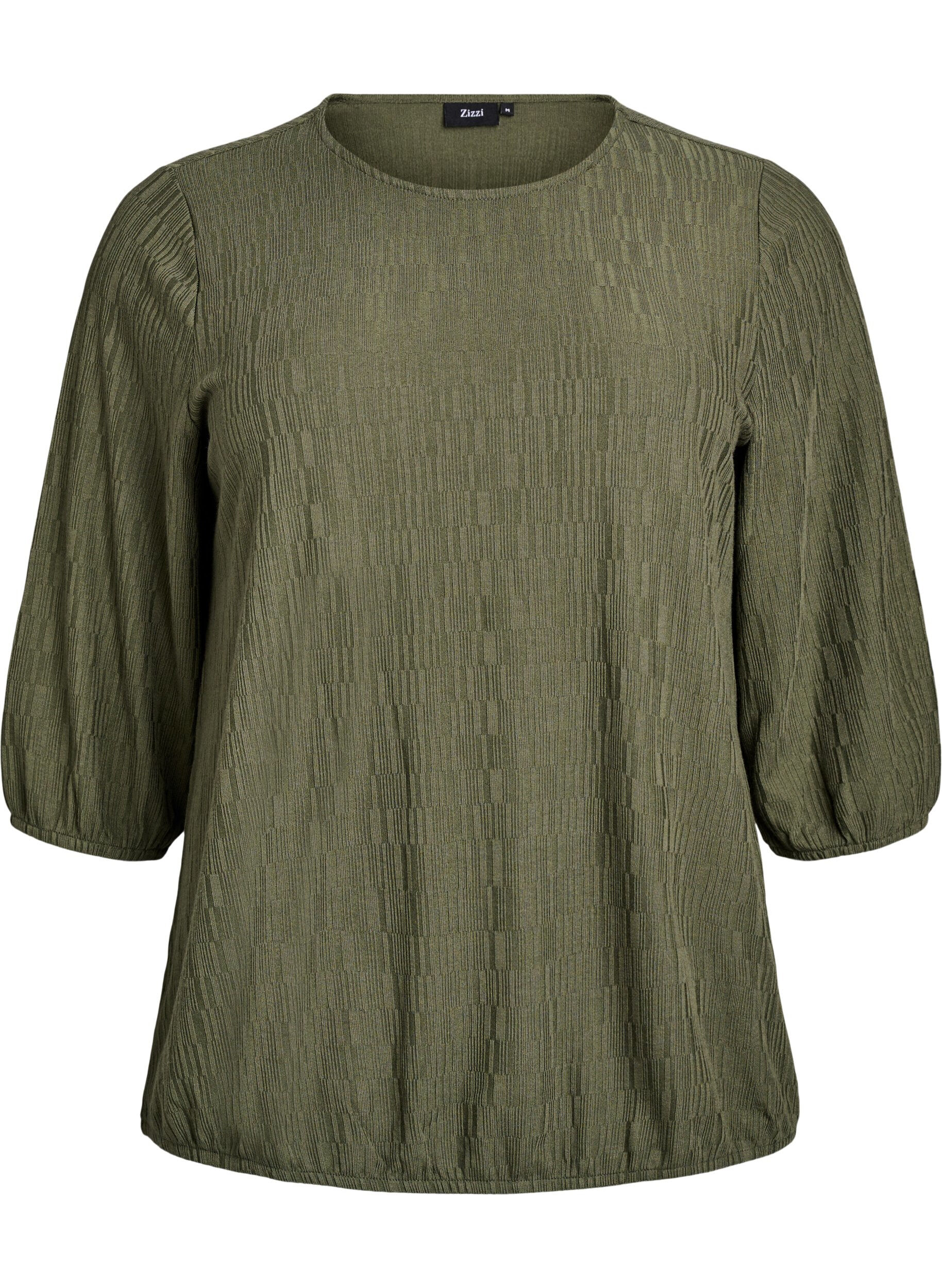 ZizziBlouse met textuur en 3/4 mouwen, Groen, Packshot image number 0