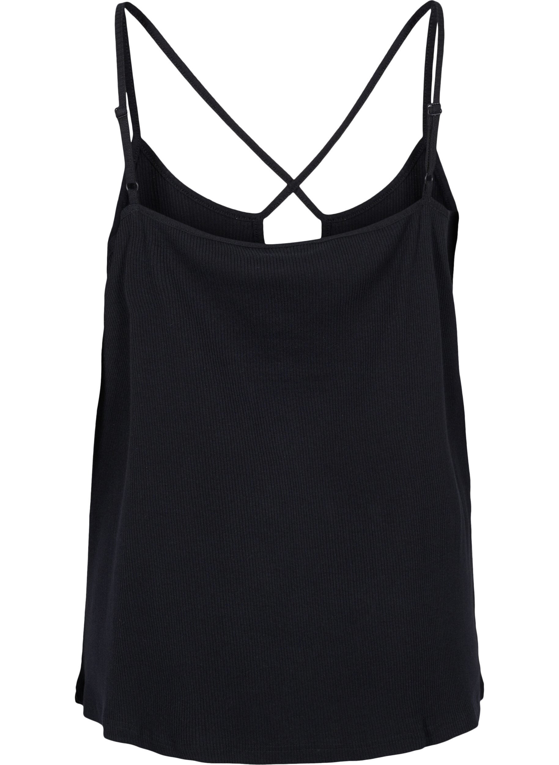 Zizzi Geribde top van biologisch katoen met kruisdetail, Black, Packshot image number 1