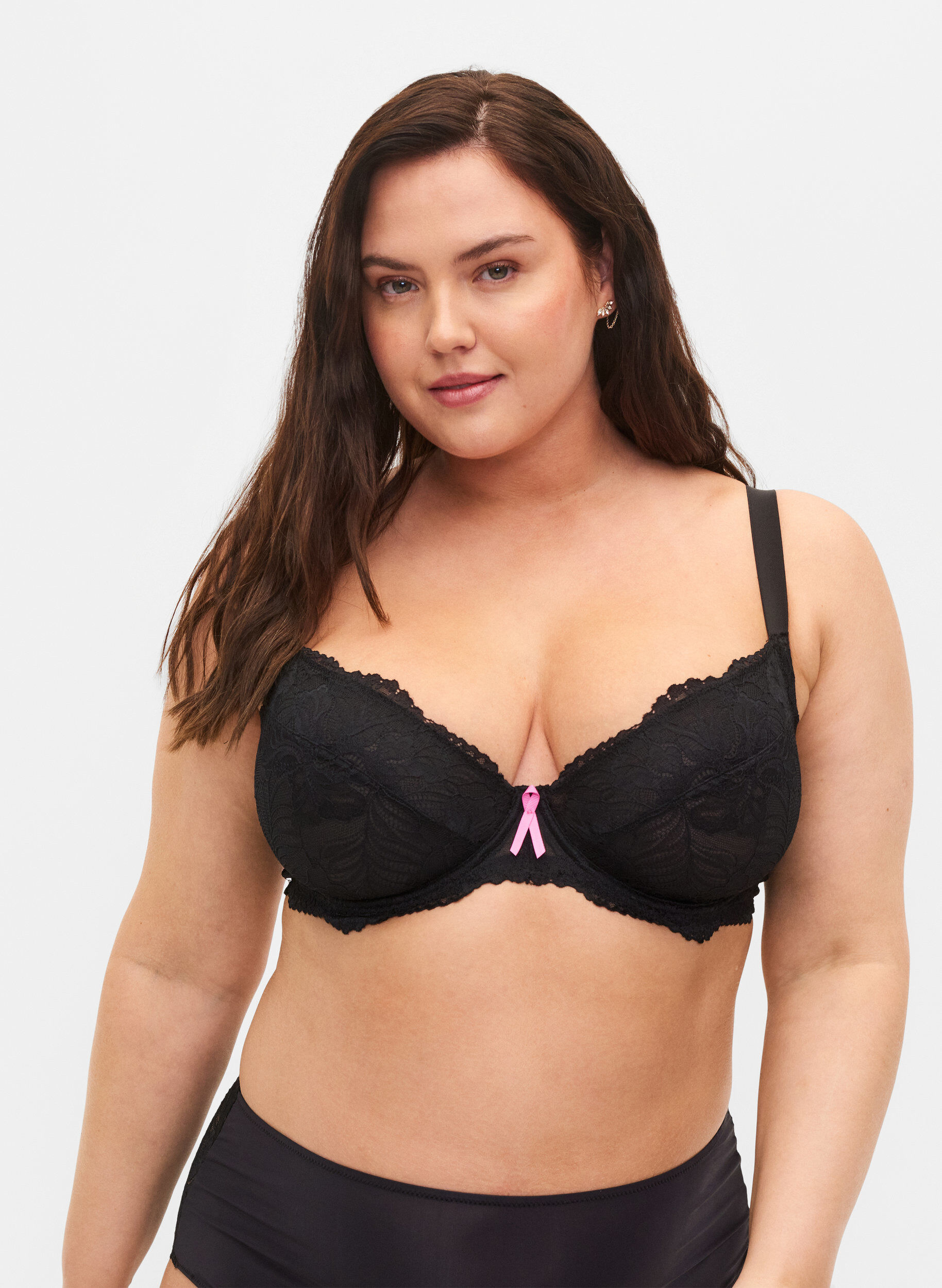 Zizzi Support the breasts  - kanten beha met beugel, Black, Model image number 0