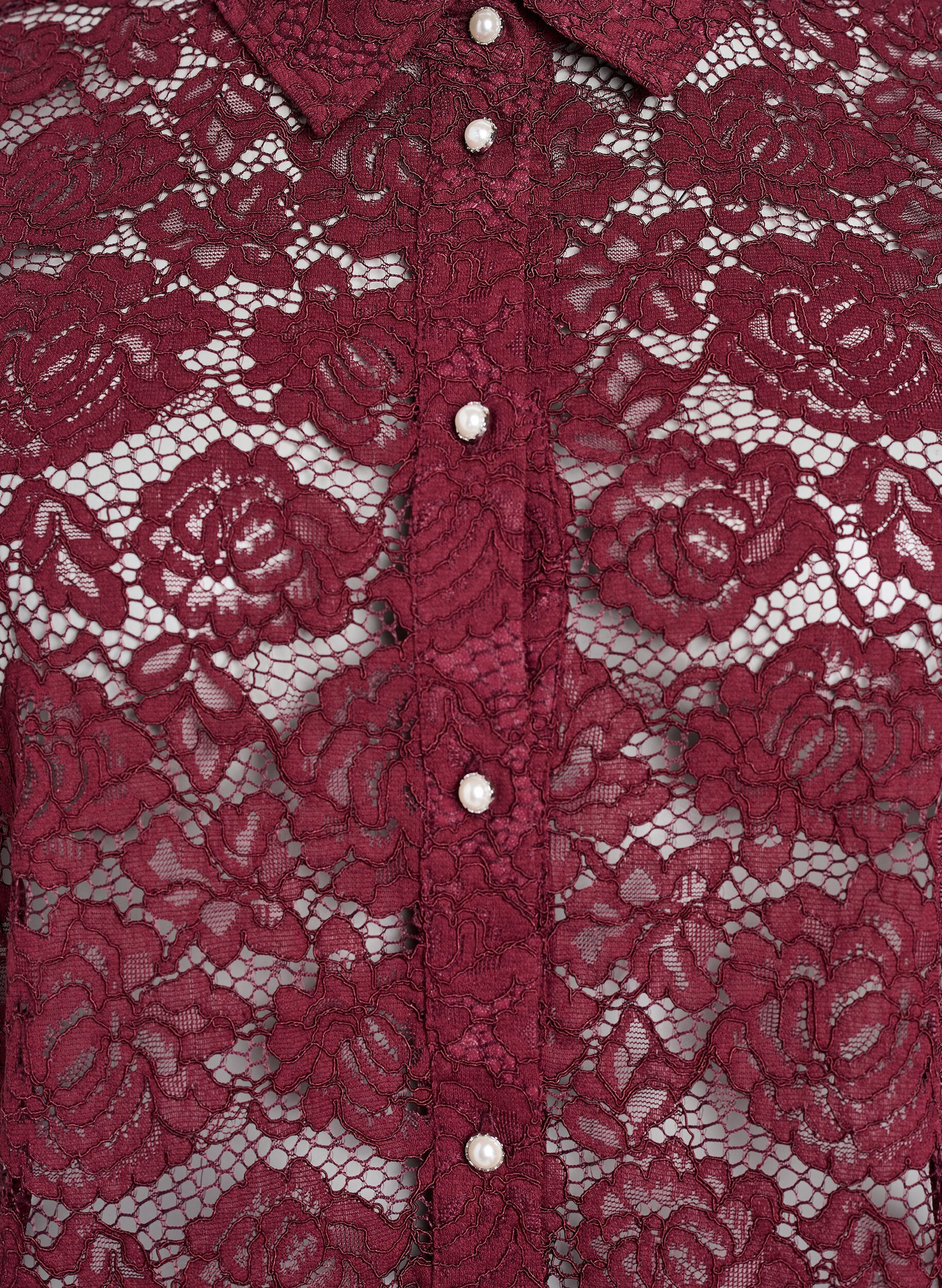 Zizzi Kanten shirt blouse met parelknopen, Donker Bordeaux, Packshot image number 2