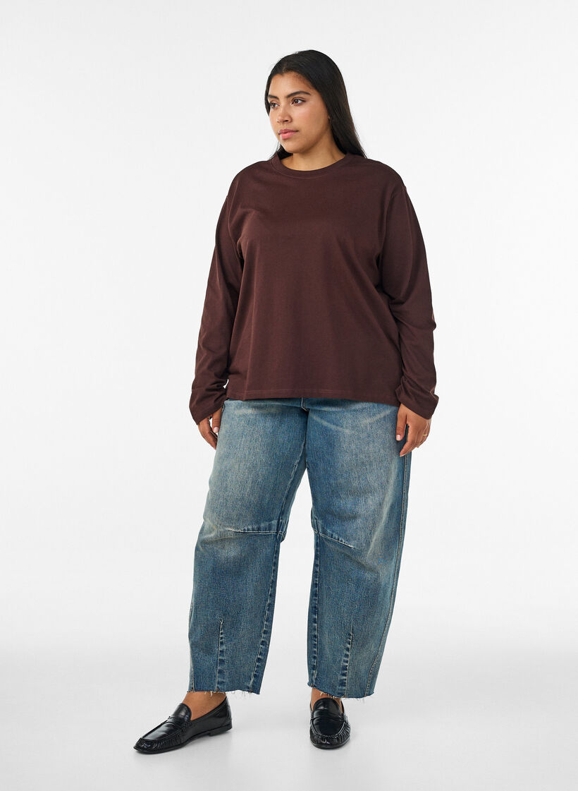 Basic T-shirt met lange mouwen, Bruin, Model image number 1