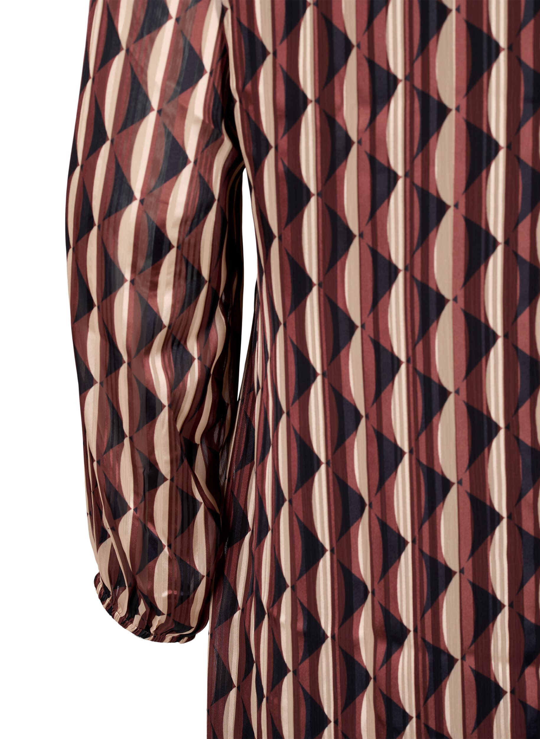 Zizzi Jurk met lange mouwen, V-hals en print, Earthy Zig Zag, Packshot image number 3