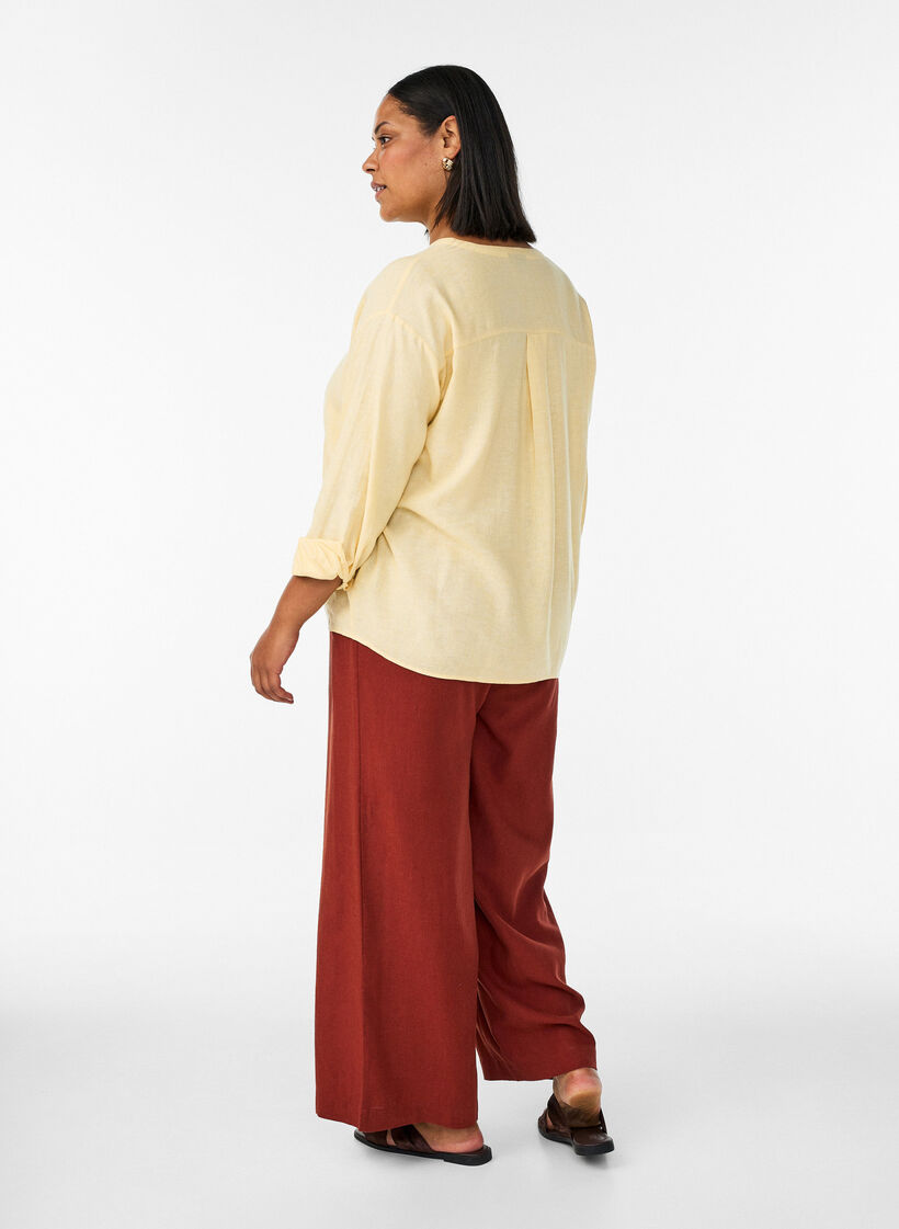 Wijde linnen en viscose broek, Rood, Model image number 1