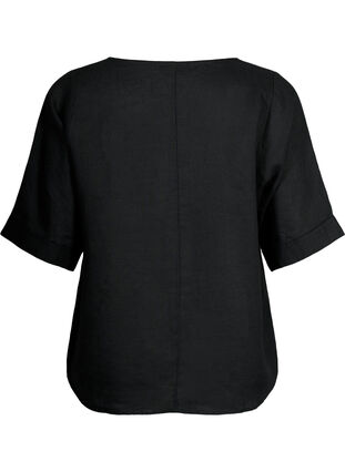 Blouse met korte mouwen van 100% linnen, Black, Packshot image number 1