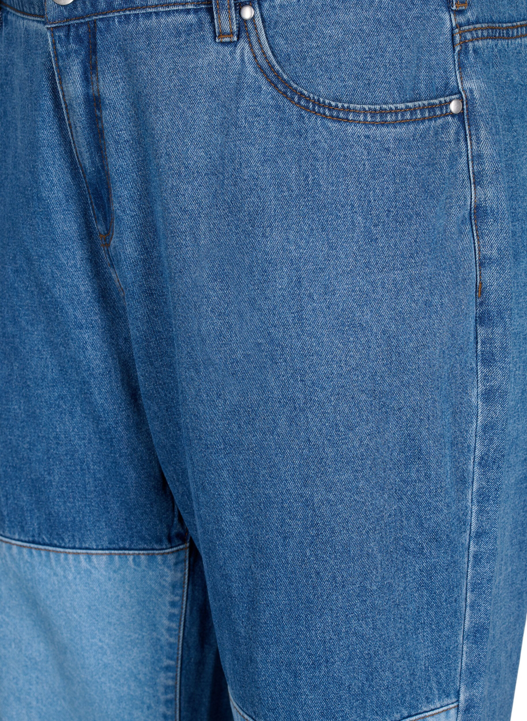 Zizzi Mille mom fit-jeans met colorblock en hoge taille, Light Blue Denim, Packshot image number 2