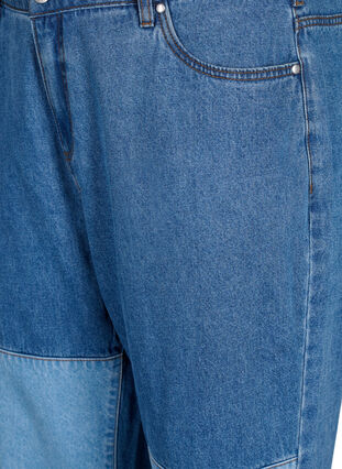 Mille mom fit-jeans met colorblock en hoge taille, Light Blue Denim, Packshot image number 2