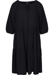 Katoenen jurk met 3/4 mouwen en strikje, Black