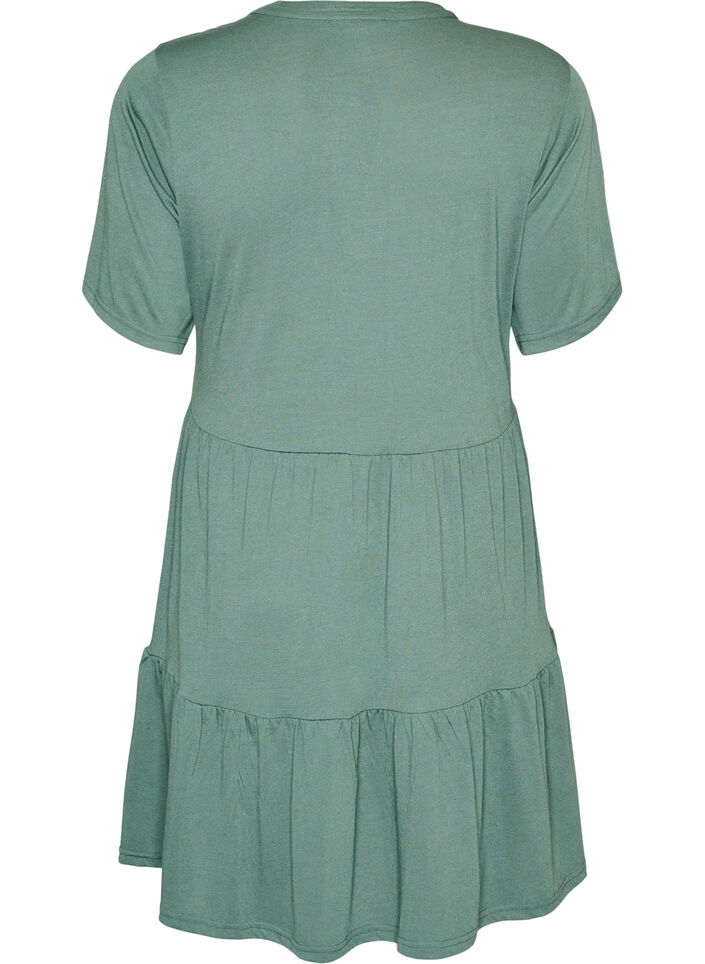 Jerseyjurk met kanten details en een gelaagde rok, Groen, Packshot image number 1