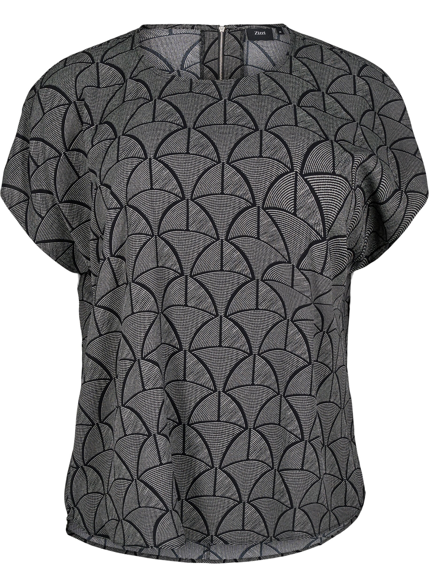 Zizzi Blouse met korte mouwen en print, Black Grey Graphic , Packshot image number 0