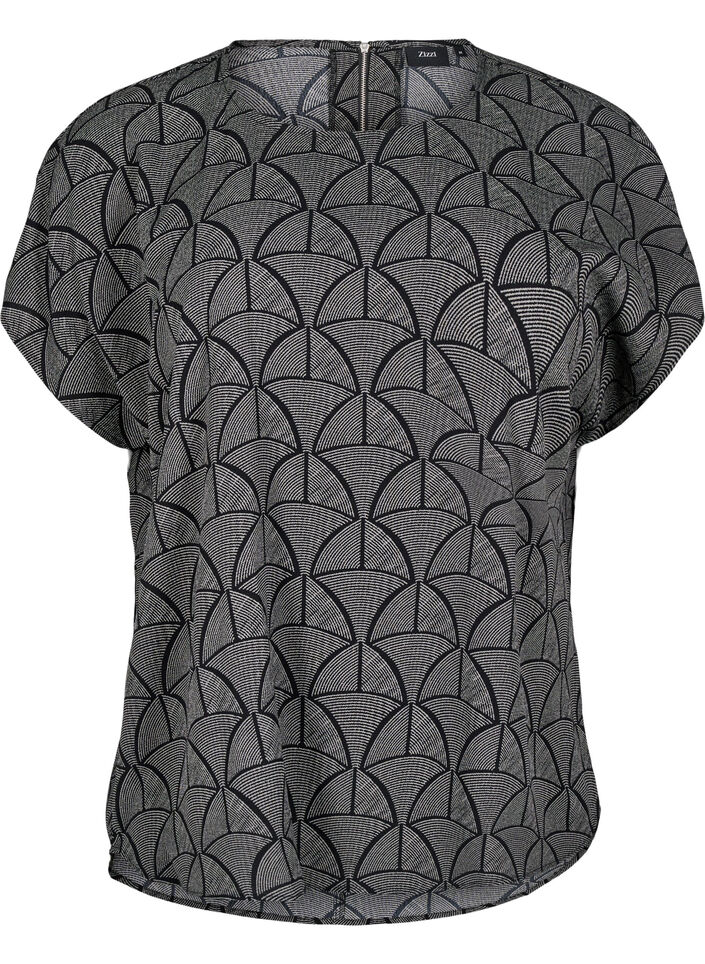 Blouse met korte mouwen en print, Black Grey Graphic , Packshot image number 0