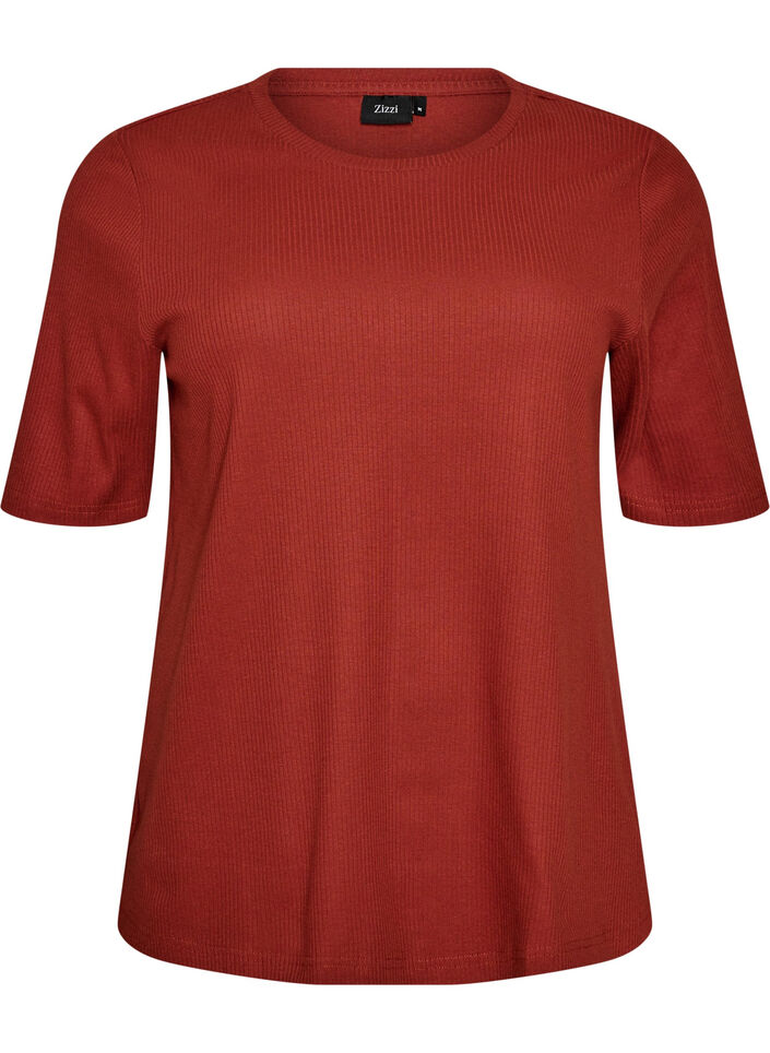 Geribde jersey blouse met korte mouwen, Rood, Packshot image number 0