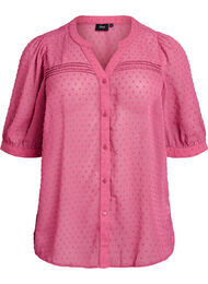 Blouse met korte mouwen en een gestippelde textuur, Roze