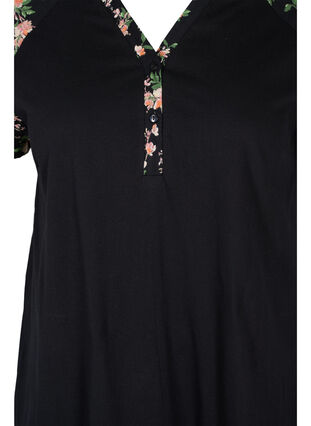 Katoenen pyjama jurk met korte mouwen en print, Black Flower, Packshot image number 2