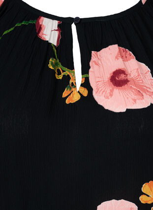Viscose tuniek met print en 3/4 mouwen, Black Big Flower, Packshot image number 2