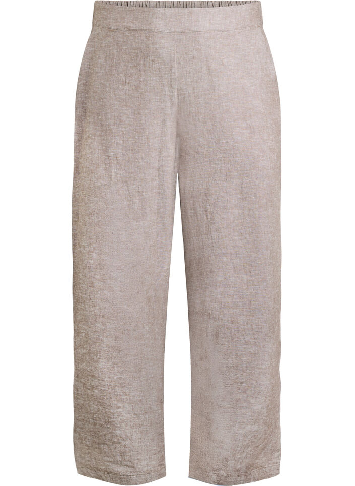 Linnen en viscose broek met losse pasvorm, Bruin, Packshot image number 0
