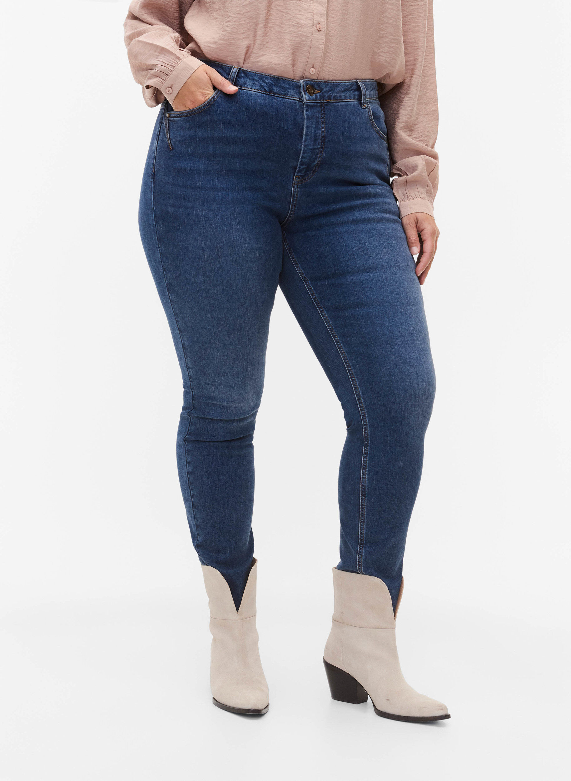 Zizzi Super slanke Amy jeans met hoge taille, Blue denim, Model image number 2
