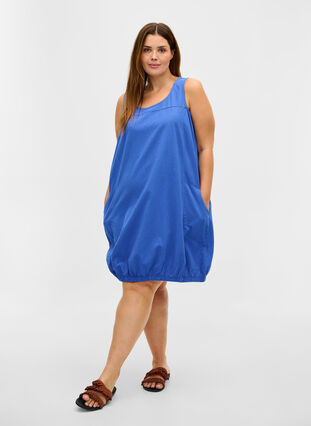 Mouwloze katoenen jurk, Dazzling Blue, Model image number 2