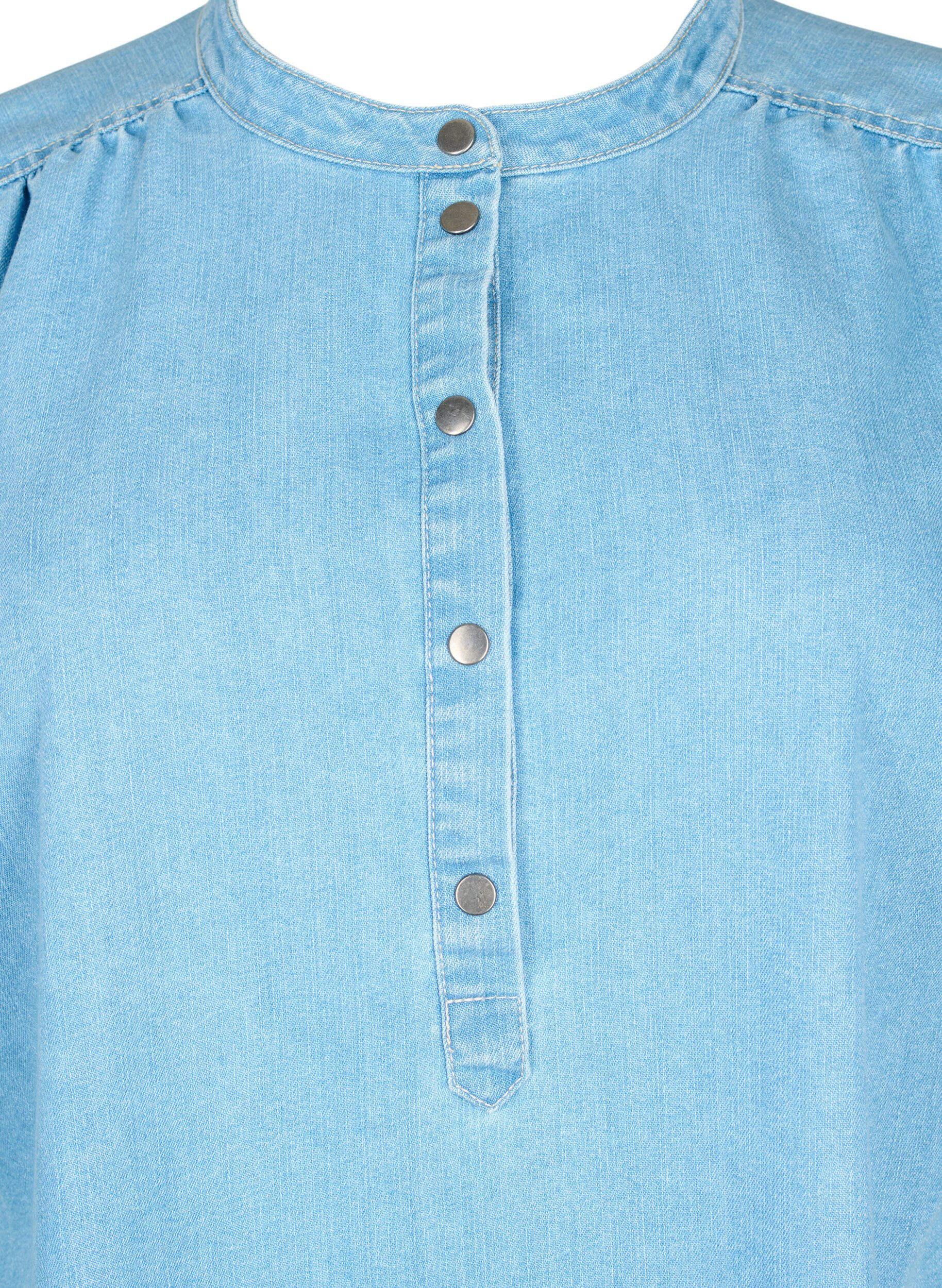 Zizzi A-vorm denim jurk met korte mouwen, Light blue denim, Packshot image number 2