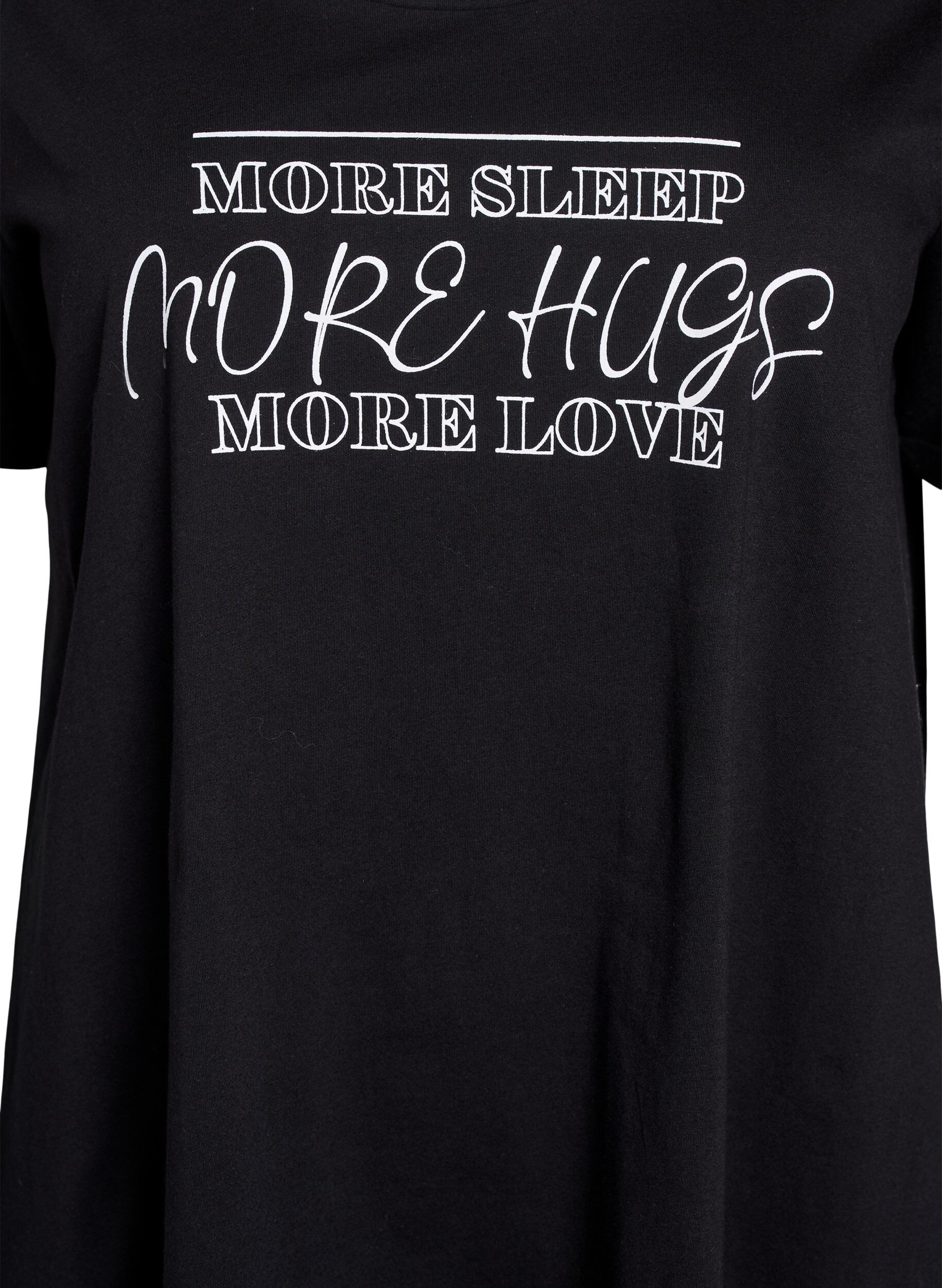 Zizzi Nachtjapon met korte mouwen van biologisch katoen, Zwart, Packshot image number 2