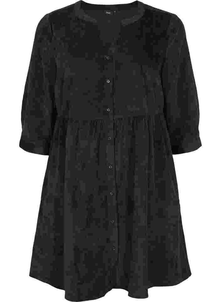 Fluwelen jurk met 3/4-mouwen en knopen, Black