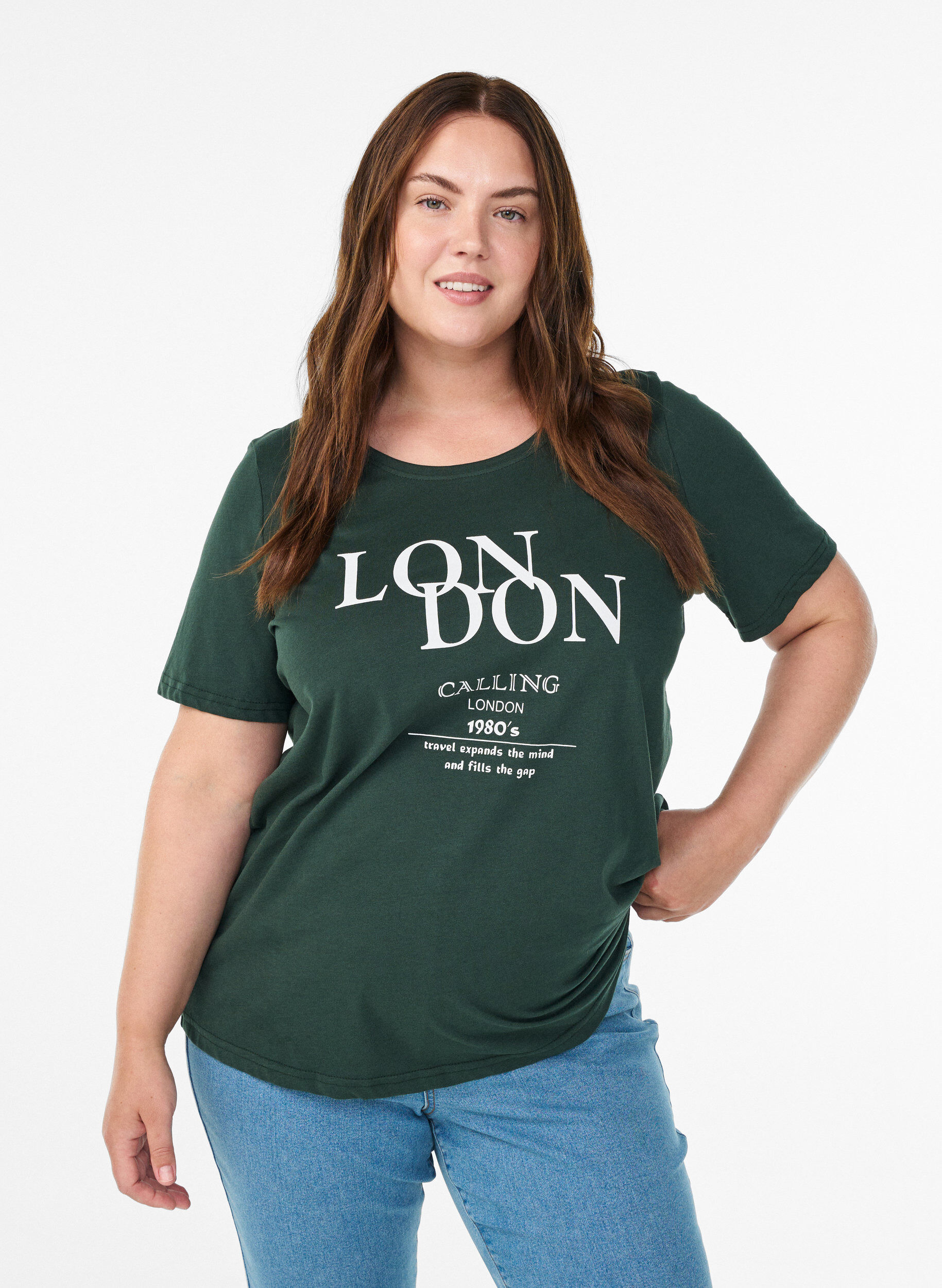 Zizzi T-shirt met print, Groen, Model image number 0