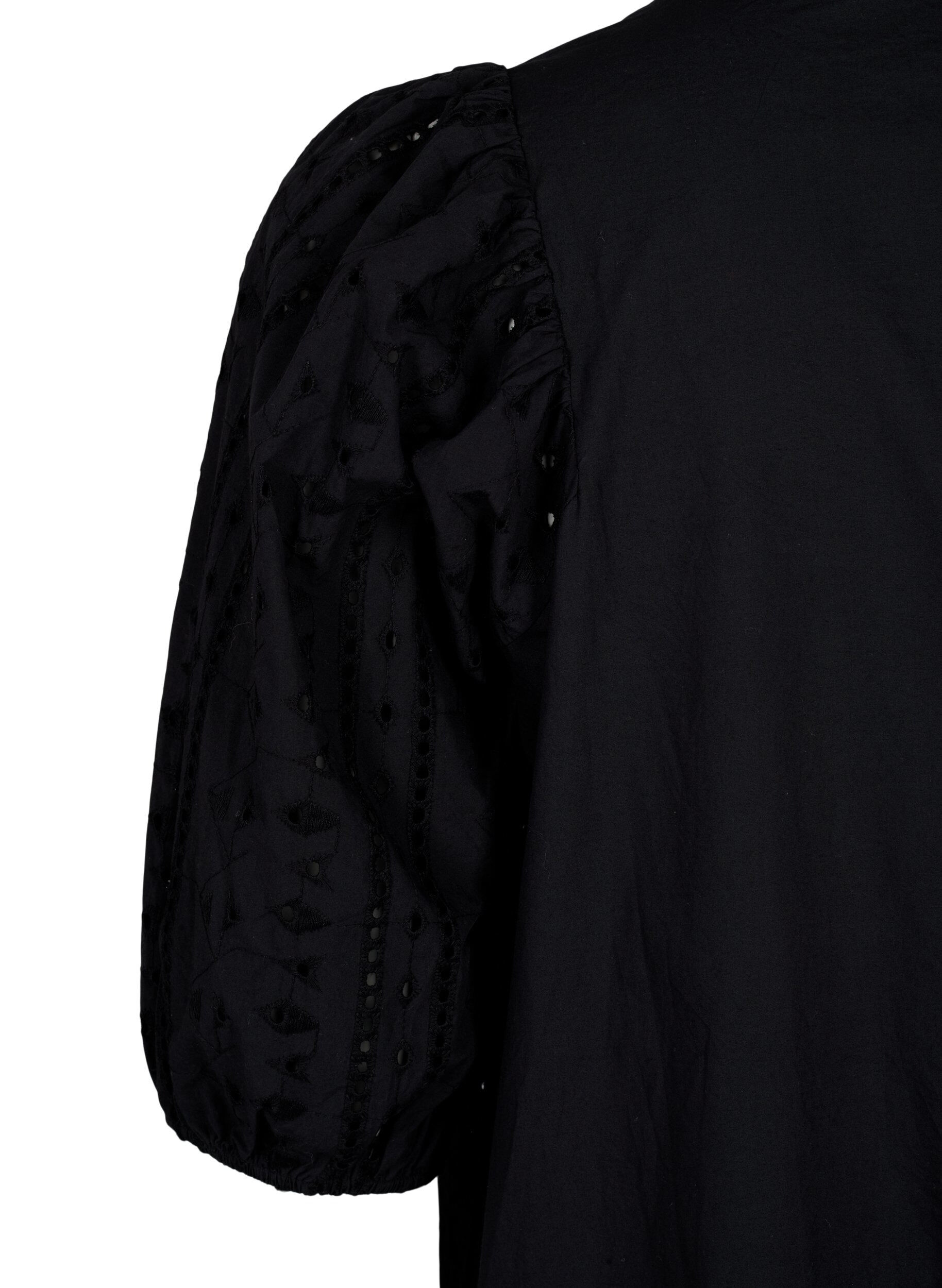Zizzi Katoenen overhemdjurk met broderie anglaise, Black, Packshot image number 3