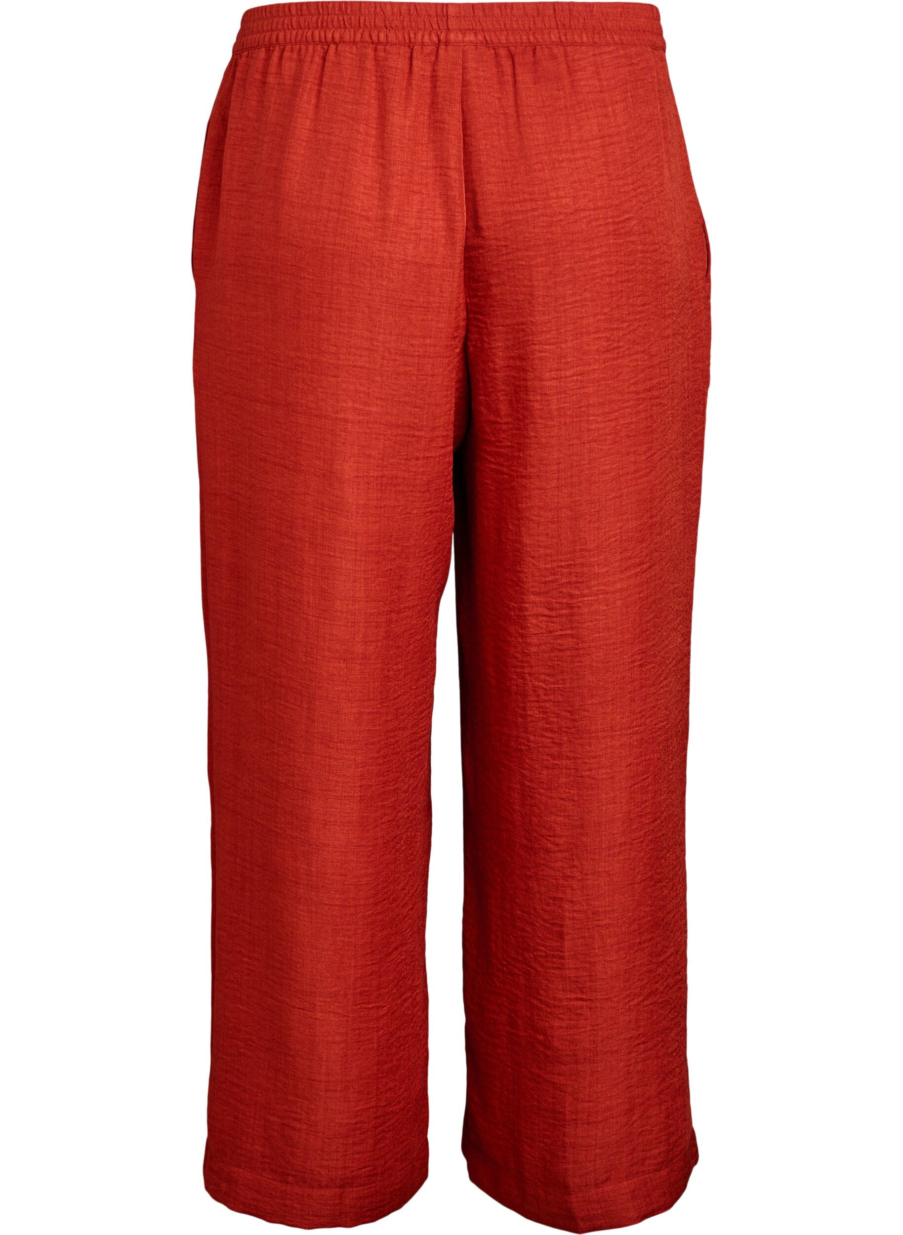 ZizziLosse broek met elastische tailleband en zakken, Rood, Packshot image number 1