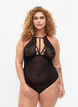 Halternek bodystocking met kant en touwtjes, Black, Model image number 0